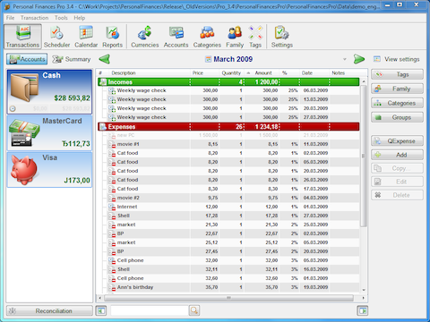 Alzex Personal Finance software screenshot