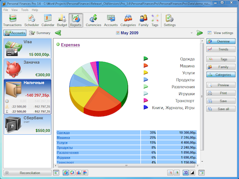 Alzex Personal Finance software screenshot