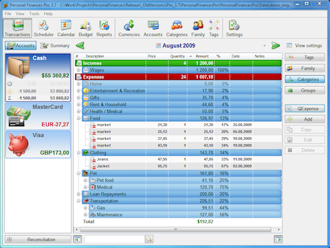 Alzex Personal Finance software screenshot