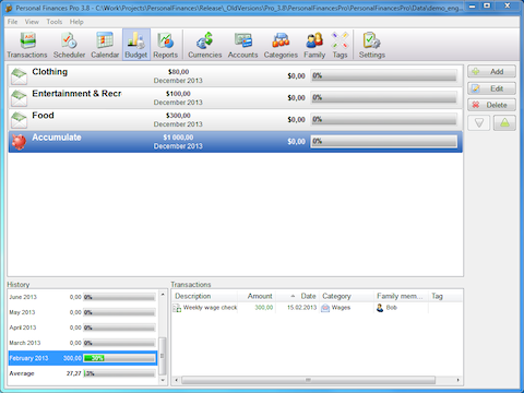 Alzex Personal Finance software screenshot
