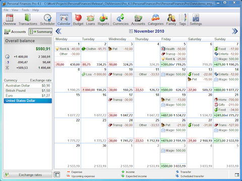 Alzex Personal Finance software screenshot