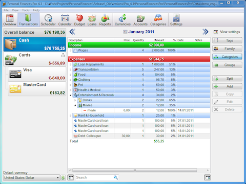 Alzex Personal Finance software screenshot