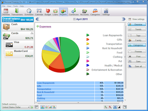 Alzex Personal Finance software screenshot