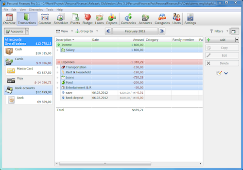 Alzex Personal Finance software screenshot