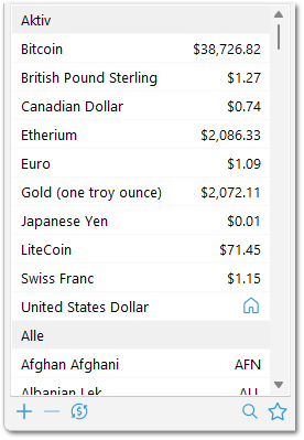 Auswahl der Währungen